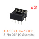 U3-SCKT, U4-SCKT: 8 Pin DIP IC Sockets